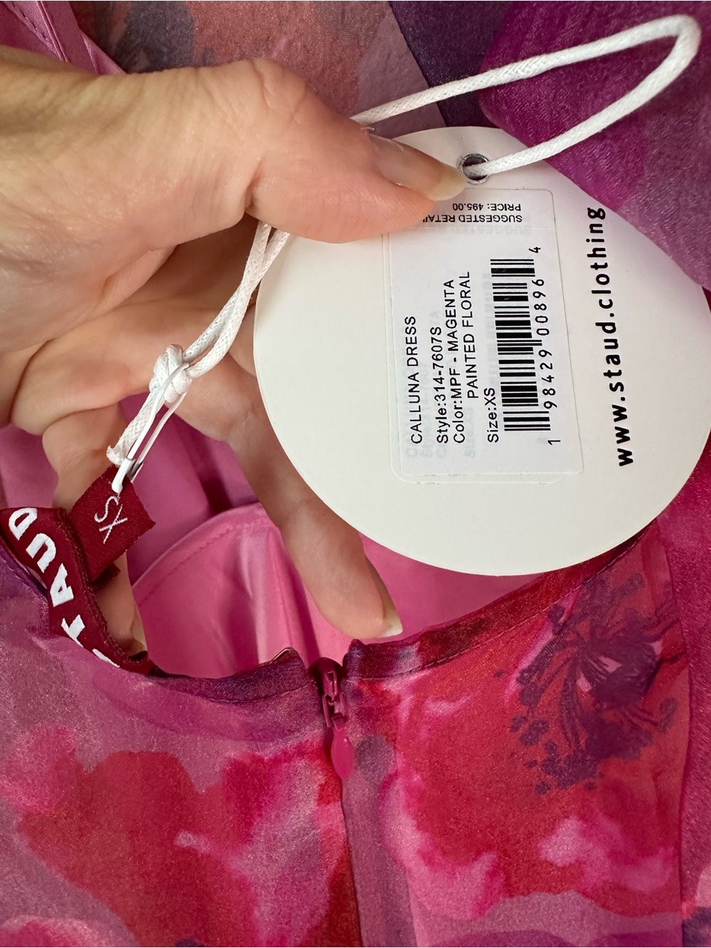 STAUD CALLUNA DRESS
MAGENTA
PAINTED FLORAL SZ XS NWT - Picture 6 of 8